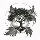 A tree of life with three branches, each branch representing one of your kids, surrounded by flames to symbolize your love and protection tattoo design idea