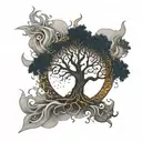 A tree of life with three branches, each branch representing one of your kids, surrounded by flames to symbolize your love and protection tattoo design idea