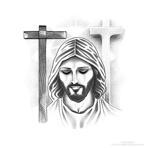 Jesus carrying a cross in dotwork style tattoo design idea