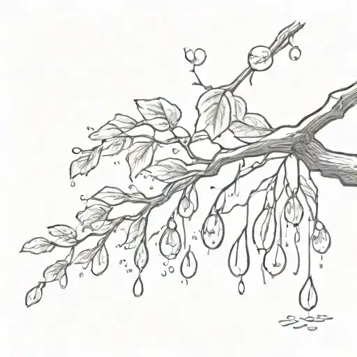 raindrops coming off tree branch tattoo design idea