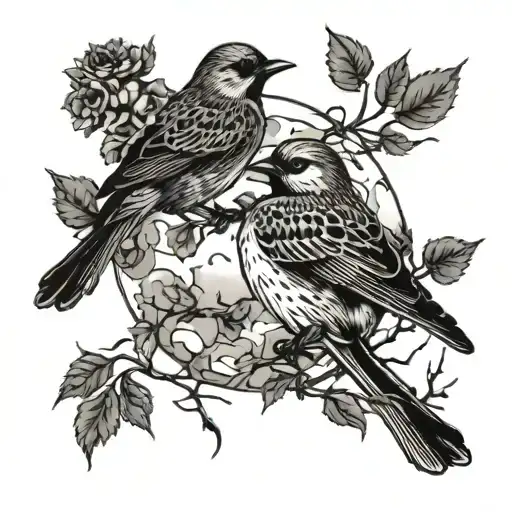 birds and full moon tattoo design idea