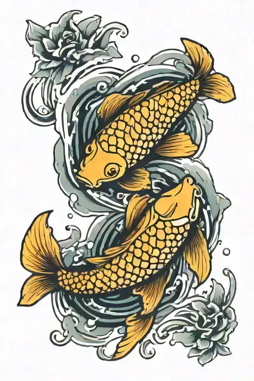 two koi fish swimming upstream tattoo design idea