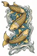 two koi fish swimming upstream tattoo design idea