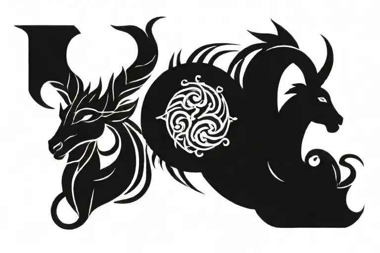 2 capricorn and 2 gemini zodiac sign tattoo design idea