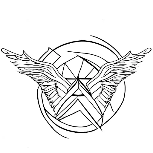 A minimalist tattoo of angel wings intersecting with devil wings in the shape of a triangle tattoo design idea