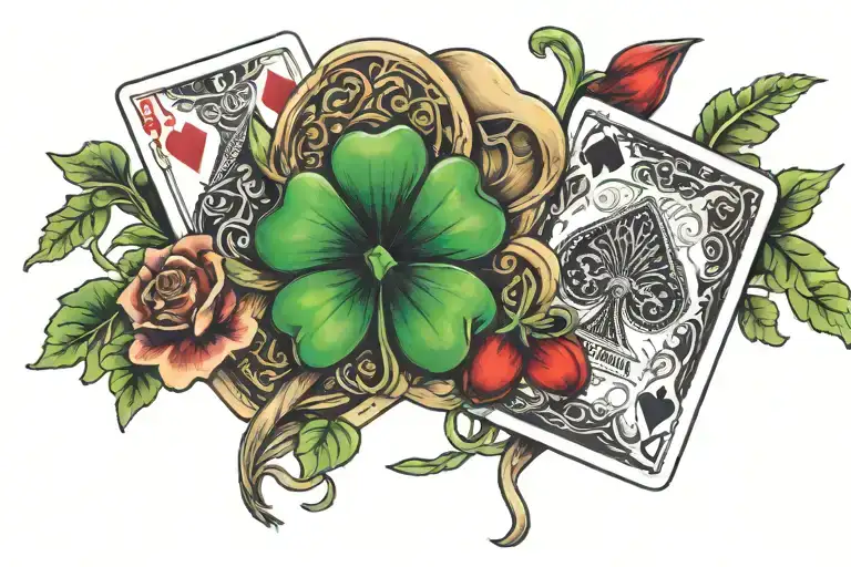 4 leaf clover with playing card suits tattoo design idea