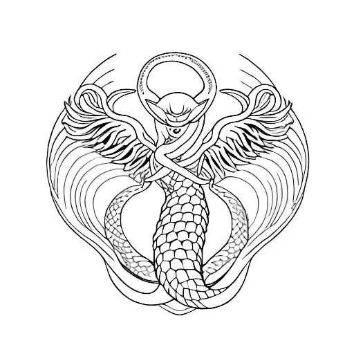 Merma, Snake, Nine tailed fox, Angel wings tattoo design idea
