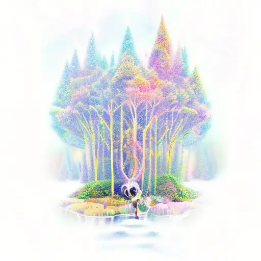 A mystical forest with fairies and animals tattoo design idea