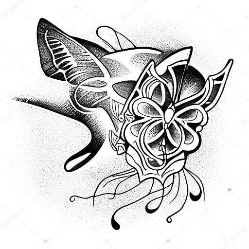 Butterfly and Wolf tattoo design idea