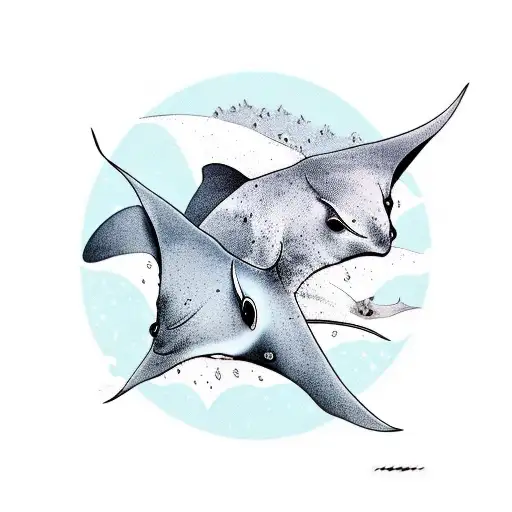 2 manta rays swimming tattoo design idea
