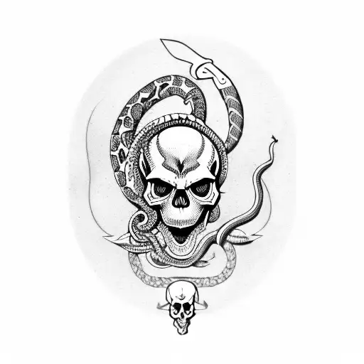 skull with serpent in eye socket tattoo design idea