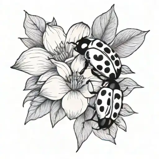 magnolia flower with two lady bugs on the side tattoo design idea