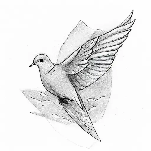 A minimalistic sketch of a peaceful dove flying over a gentle river tattoo design idea