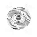 A mesmerizing abstract representation of water ripples merging with a serene yin yang symbol tattoo design idea