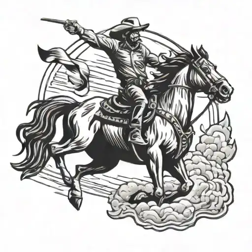 cowboy riding bucking bronco tattoo design idea