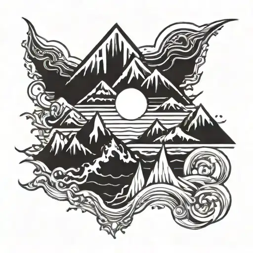 ocean, Mountain, sun tattoo design idea