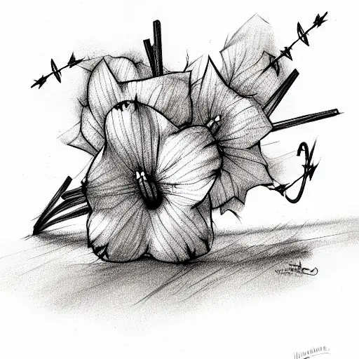 Barbed Wire with violets and daffodils  tattoo design idea