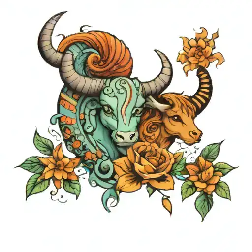 mother taurus protecting pisces tattoo design idea