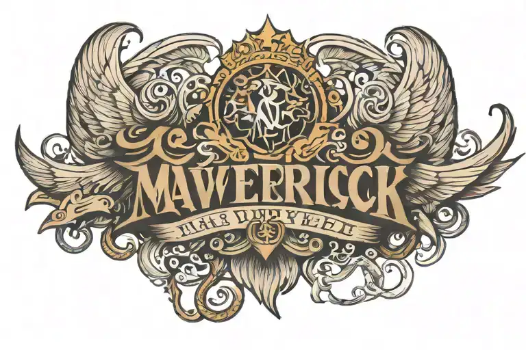 The word "maverick" written   tattoo design idea