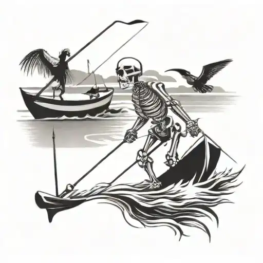 tropical, skeleton, golf swing, bird, boat, beach tattoo design idea