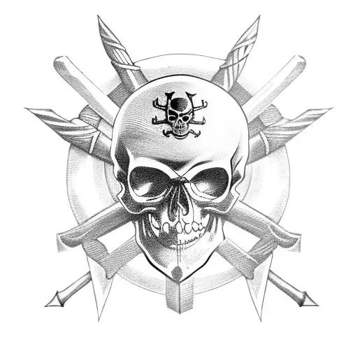 Pirate skull with crossed swords over an eigh points star tattoo design idea
