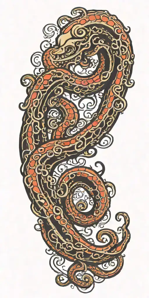 kraken tentacles spiral down arm tattoo design idea