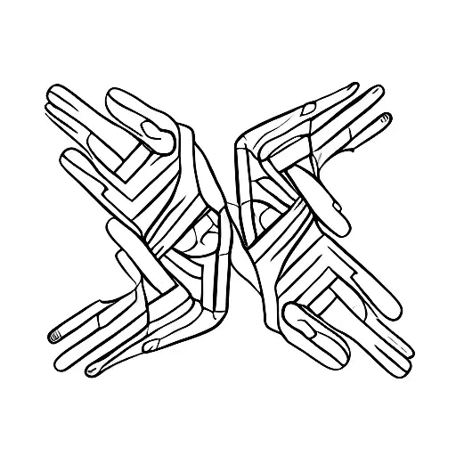 A simple outline of two hands reaching towards each other, with a small gap between the fingertips, echoing the iconic m tattoo design idea