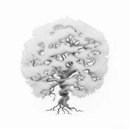 Oak Tree showing its roots tattoo design idea