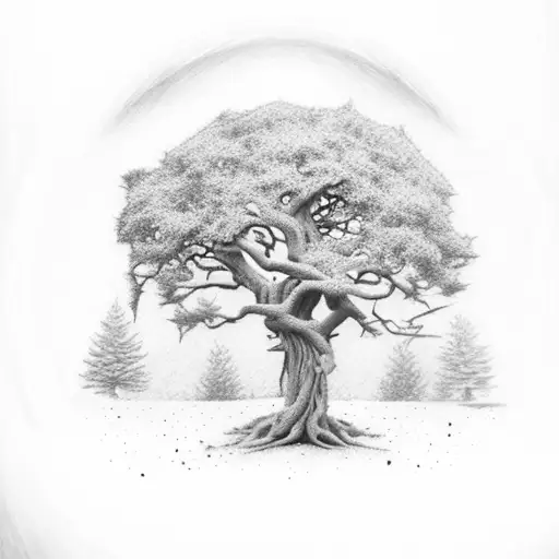 Oak Tree with a cross tattoo design idea