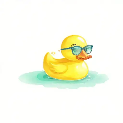 rubber duck with heart sunglasses sitting tattoo design idea