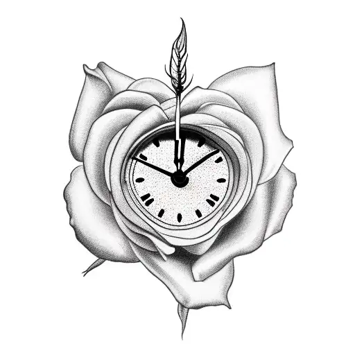 clock with rose next to for men tattoo design idea