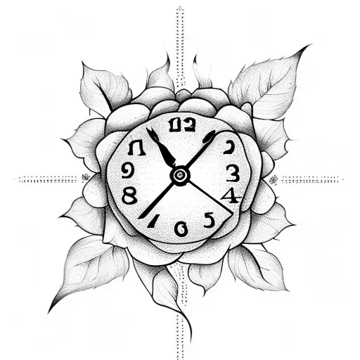 Clock with rose for men tattoo design idea