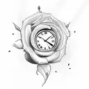 Clock with rose for men tattoo design idea