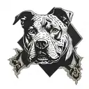 Detailed portrait of a pitbull pastor alemán duo,  tattoo design idea