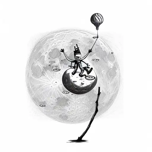 stick man hanging from the moon like a balloon tattoo design idea