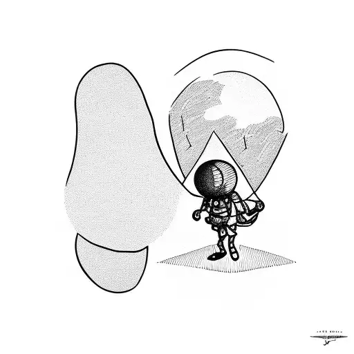 stick man hanging from the moon like a balloon tattoo design idea