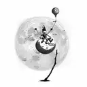 stick man hanging from the moon like a balloon tattoo design idea
