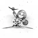 stick man hanging from the moon like a balloon tattoo design idea