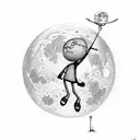 stick man hanging from the moon like a balloon tattoo design idea
