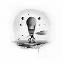 stick man hanging from the moon like a balloon tattoo design idea