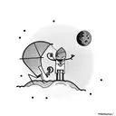 stick man hanging from the moon like a balloon tattoo design idea