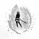 Create a dotwork tattoo design that represents your love for anime, video games, and the serenity of waterfalls. tattoo design idea