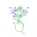 long chinese dragon with blue and purple flowers and butterfly  tattoo design idea