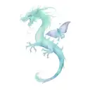 long chinese dragon with blue and purple flowers and butterfly  tattoo design idea