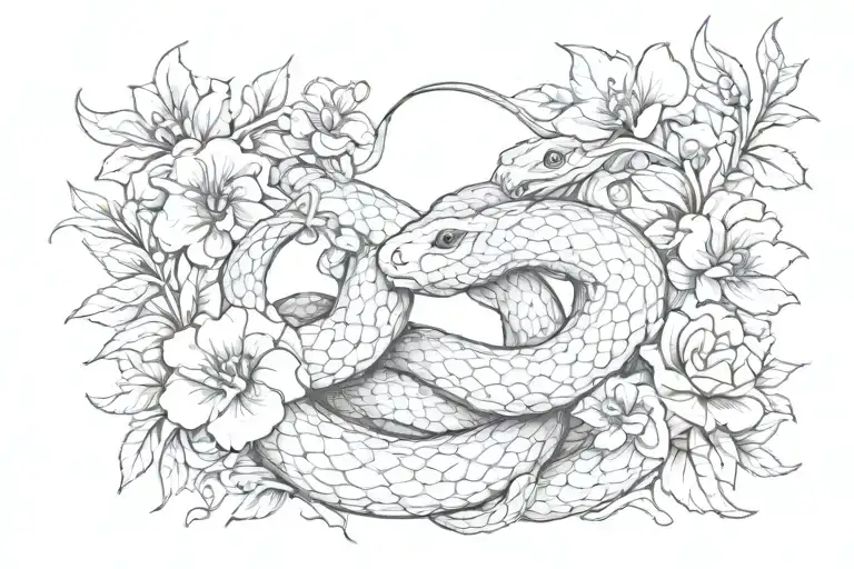 snake with flowers tattoo design idea