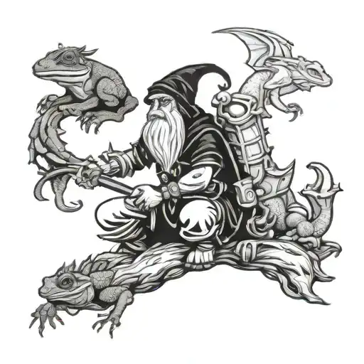human, Dragonborn, gnome, and frog-man silhouette  tattoo design idea