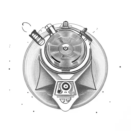 A tequila bottle with a DJ turntable as the label tattoo design idea
