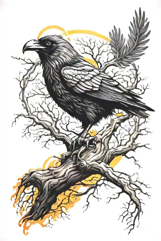 odin ravens with tree tattoo design idea