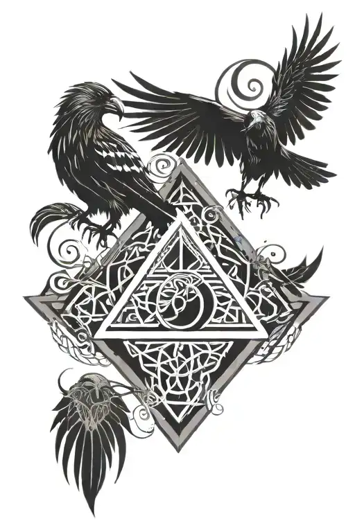 odin ravens Huginn and Muninn with a valknut arkangel Yggdrasil tattoo design idea
