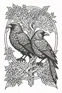 odin ravens with tree intertwined tattoo design idea